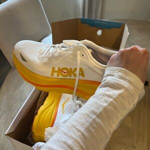 Hoka White and Orange Athletic Shoes